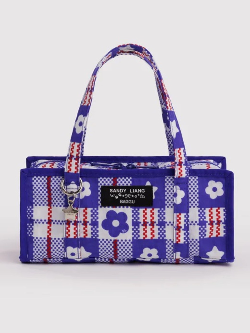 Baggu x Sandy Liang Mini Nylon Market Bag in Market Plaid Blue New with Tags NWT